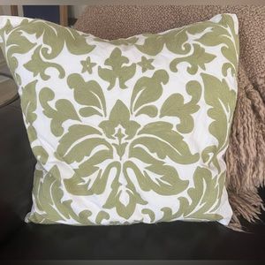 Pottery Barn 20” x 20” Green Embroidered Pillow Off-white Covers